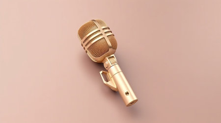 Professional studio microphone for podcasts and audio recording. Stands on a bright plain background. Condenser microphone for performances and podcasts, sound recording.の素材