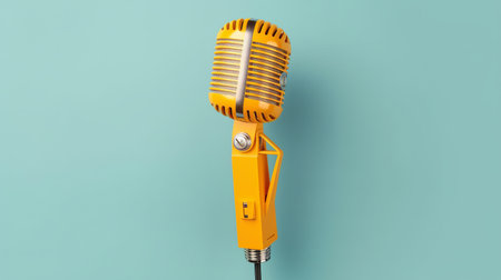 Professional studio microphone for podcasts and audio recording. Stands on a bright plain background. Condenser microphone for performances and podcasts, sound recording.の素材
