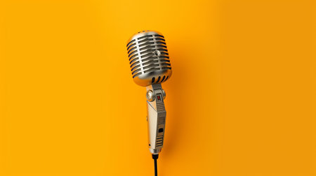 Professional studio microphone for podcasts and audio recording. Stands on a bright plain background. Condenser microphone for performances and podcasts, sound recording.の素材