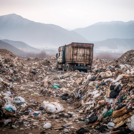 mountain of discarded clothes, textile waste, consumption problems and "fast fashion", Discarded things, pollution of the planet with synthetic products. Generative AIの素材