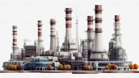 geothermal power plants, electricity generation. Illustration of an industrial building. Generative AIの素材