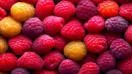 Pink raspberries, berries background. Healthy low calorie fruit razz illustration, Generative AIの素材