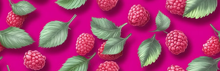 Pink raspberries, berries background. Healthy low calorie fruit razz illustration, Generative AIの素材