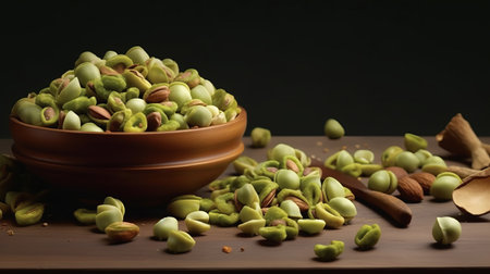candies with pistachio flavor. Multicolored green icing for decoration. Sugar sweet dessert. Place for text, product promotional card. Generative AIの素材