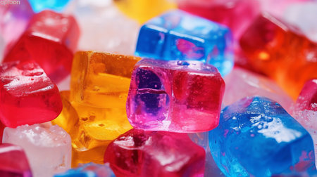 ice cubes. Multicolored and transparent cold ingredient for drinks and lemonades. Generative AIの素材