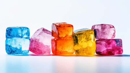 ice cubes. Multicolored and transparent cold ingredient for drinks and lemonades. Generative AIの素材