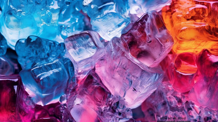 ice cubes. Multicolored and transparent cold ingredient for drinks and lemonades. Generative AIの素材