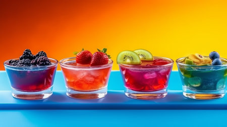 Jelly dessert, light berry snack, serving in a cafe. fruit bowl. Banner for poster, Copy space. Generative AIの素材