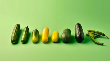 Fresh cucumbers on the counter display. Product for salads, low-calorie tasty vegetable for a healthy snack. Generative AIの素材