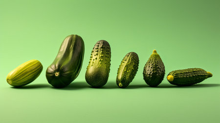 Fresh cucumbers on the counter display. Product for salads, low-calorie tasty vegetable for a healthy snack. Generative AIの素材