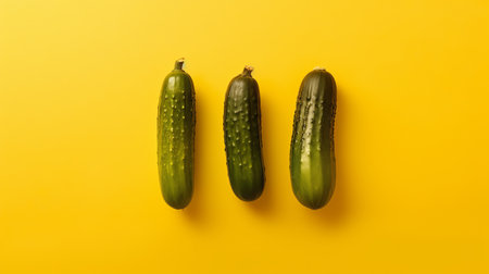 Fresh cucumbers on the counter display. Product for salads, low-calorie tasty vegetable for a healthy snack. Generative AIの素材