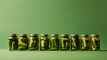 preservation of vegetables and cucumbers in glass jars, preparations for the winter, a low-calorie tasty vegetable for a healthy snack. Generative AIの素材