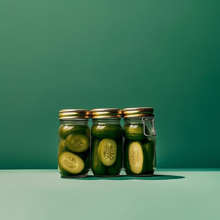 preservation of vegetables and cucumbers in glass jars, preparations for the winter, a low-calorie tasty vegetable for a healthy snack. Generative AIの素材