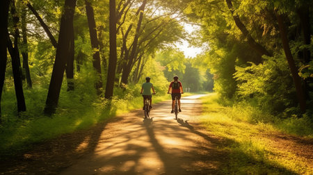 Family bike rides, walks along the paths, active recreation. Generative AIの素材