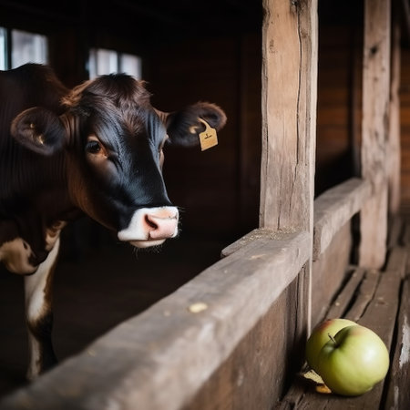 cow in the sun. Cattle, domestic animal. Care and feeding of living creatures in the stall.の素材