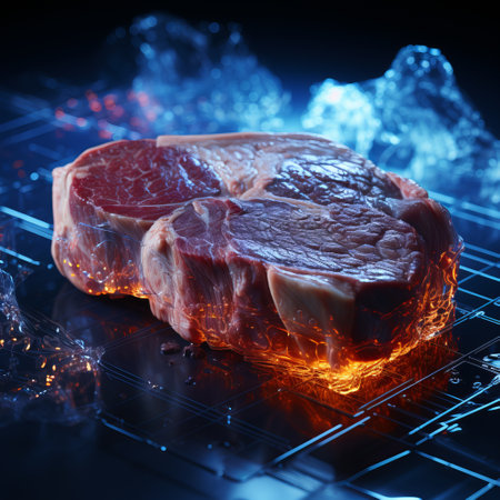 Large piece of beef meat, raw ingredient for steak. Prepared marinated meat for grill and oven. hearty food. background with spices. Place for text.の素材