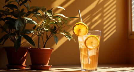 Ecological bamboo cocktail tubes for lemonades and drinks. Concept: Safe eco-friendly tableware without harm to the planet. Generative AIの素材