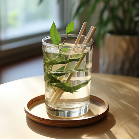 Ecological bamboo cocktail tubes for lemonades and drinks. Concept: Safe eco-friendly tableware without harm to the planet. Generative AIの素材