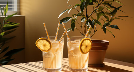 Ecological paper cocktail tubes for lemonades and drinks. Concept: Safe eco-friendly tableware without harm to the planet.の素材
