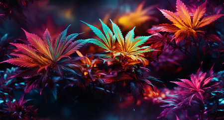 Hemp leaf background, bright neon shades, cannabis multicoloredの素材