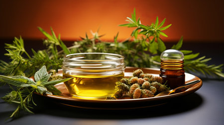 Hemp honey. New technologies of beekeeping. Production of sweets with a vegetable light drug marijuana. Concept: Legalization of cannabis, honeycombs and beesの素材