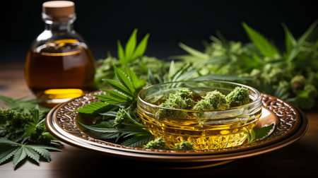 Hemp honey. New technologies of beekeeping. Production of sweets with a vegetable light drug marijuana. Concept: Legalization of cannabis, honeycombs and beesの素材