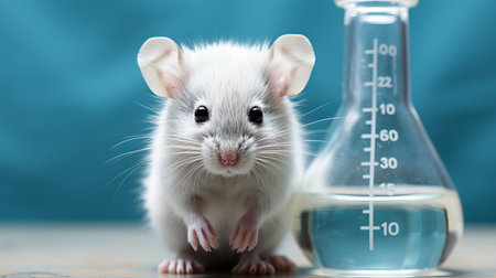 laboratory mouse. Potions and flasks for studying the effect of cosmetic and medical products on rodents. Concept: Problems of regulation of laws for cruelty to animals.の素材