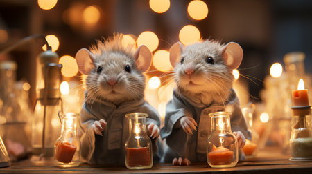 laboratory mouse. Potions and flasks for studying the effect of cosmetic and medical products on rodents. Concept: Problems of regulation of laws for cruelty to animals.の素材