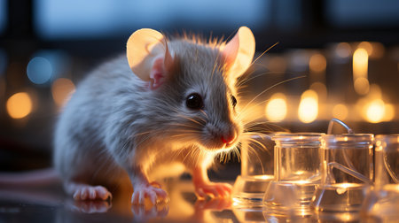 laboratory mouse. Potions and flasks for studying the effect of cosmetic and medical products on rodents. Concept: Problems of regulation of laws for cruelty to animals.の素材