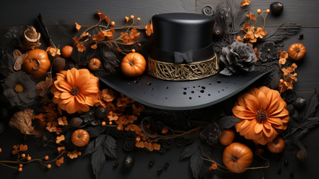 Halloween pumpkin with an evil carved muzzle in a festive interior, Witch's Night or All Saints' Eve. Vegetable jack lantern decoration. Hand crafted from food, carving for the holの素材