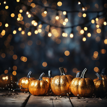 Halloween pumpkin with an evil carved muzzle in a festive interior, Witch's Night or All Saints' Eve. Vegetable jack lantern decoration. Hand crafted from food, carving for the holの素材