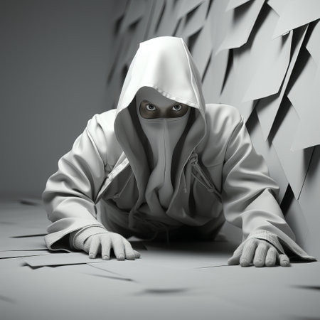 3D illustration of a thief stealing prey, a villain in motion with stolen goods. Concept: Burglary lures, stealing money and valuables.の素材