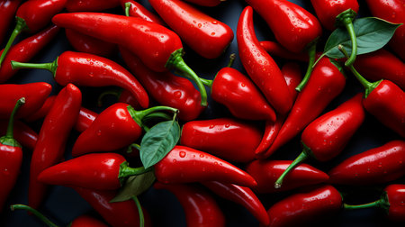 Hot Red Chili Pepper, spicy food seasoning. Monochromatic background with space for text. Banner with vegetables.の素材