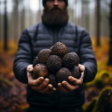 Black truffle mushroom, a rare delicacy with a nutty taste, an expensive food item. Concept: Rarely seen elite rich ingredient in French cuisine.の素材