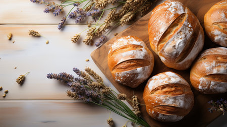 Tasty buns from the bakery close-up. Various breads, baguettes. Rye, buckwheat, bran, gluten-free, wheat buns Confectionery. private bakery in the shop. Showcase with pastries andの素材