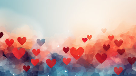 Bright background with hearts with space for text, multi-colored image with free copy space. Concept: love, valentine's day, design background card template.の素材