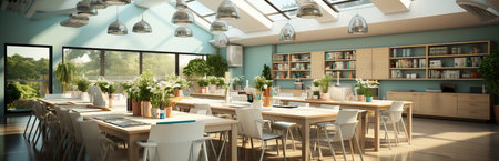 Classroom, space for learning and tutoring, school or university auditorium, concept: acquiring knowledge in an institutionの素材