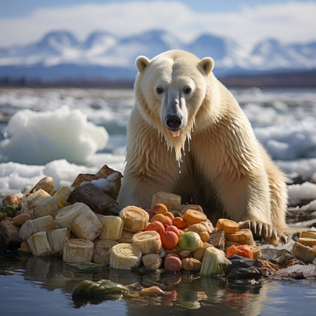White polar bear among snow and ice. A family of northern bears, they are also called oshkuy, nanuk or umka. representatives of the clubfoot family. Predatory animal in the wildの素材