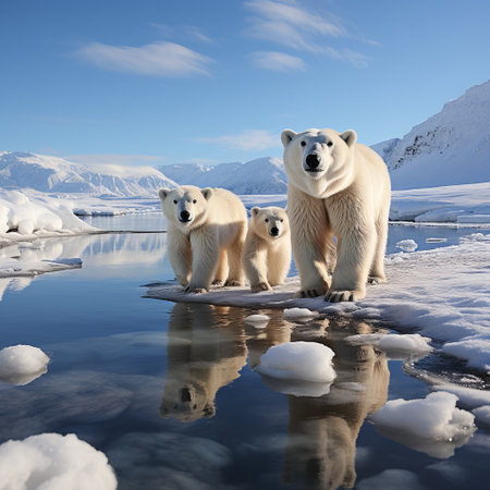 White polar bear among snow and ice. A family of northern bears, they are also called oshkuy, nanuk or umka. representatives of the clubfoot family. Predatory animal in the wildの素材