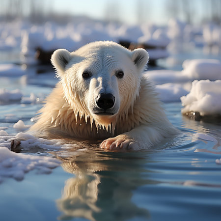 White polar bear among snow and ice. A family of northern bears, they are also called oshkuy, nanuk or umka. representatives of the clubfoot family. Predatory animal in the wildの素材