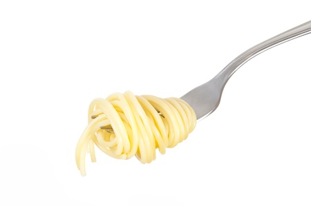 Spaghetti on a forkの写真素材