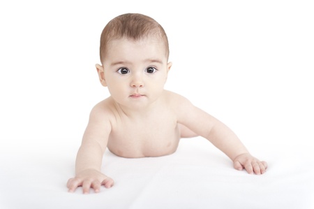 small happy naked child isolated on whiteの写真素材