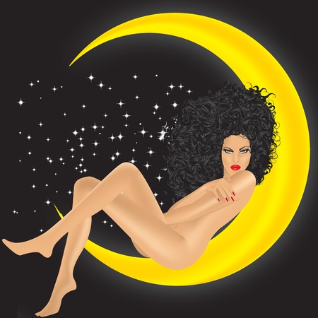 girl on the moon on a black backgroundのイラスト素材