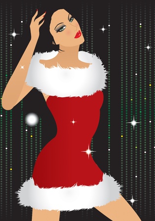 one girl with Christmas dressのイラスト素材