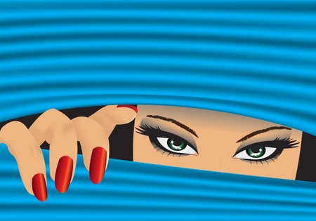 girl hidden on a blue backgroundのイラスト素材