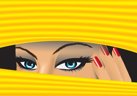 girl hidden on a yellow backgroundのイラスト素材