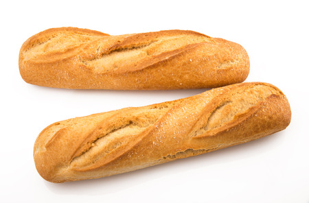 two fresh italian bread on white backgroundの写真素材
