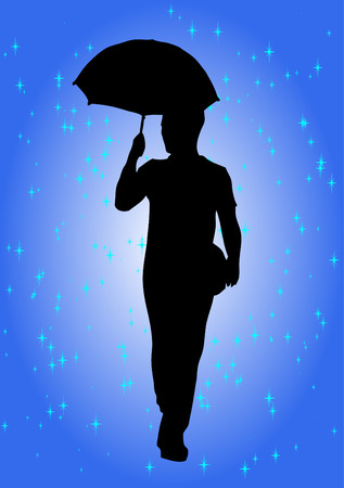 Silhouette of man with umbrellaのイラスト素材