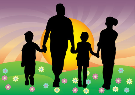 Happy family walking のイラスト素材