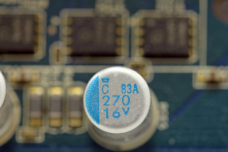 Close up of capacitor on motherboard